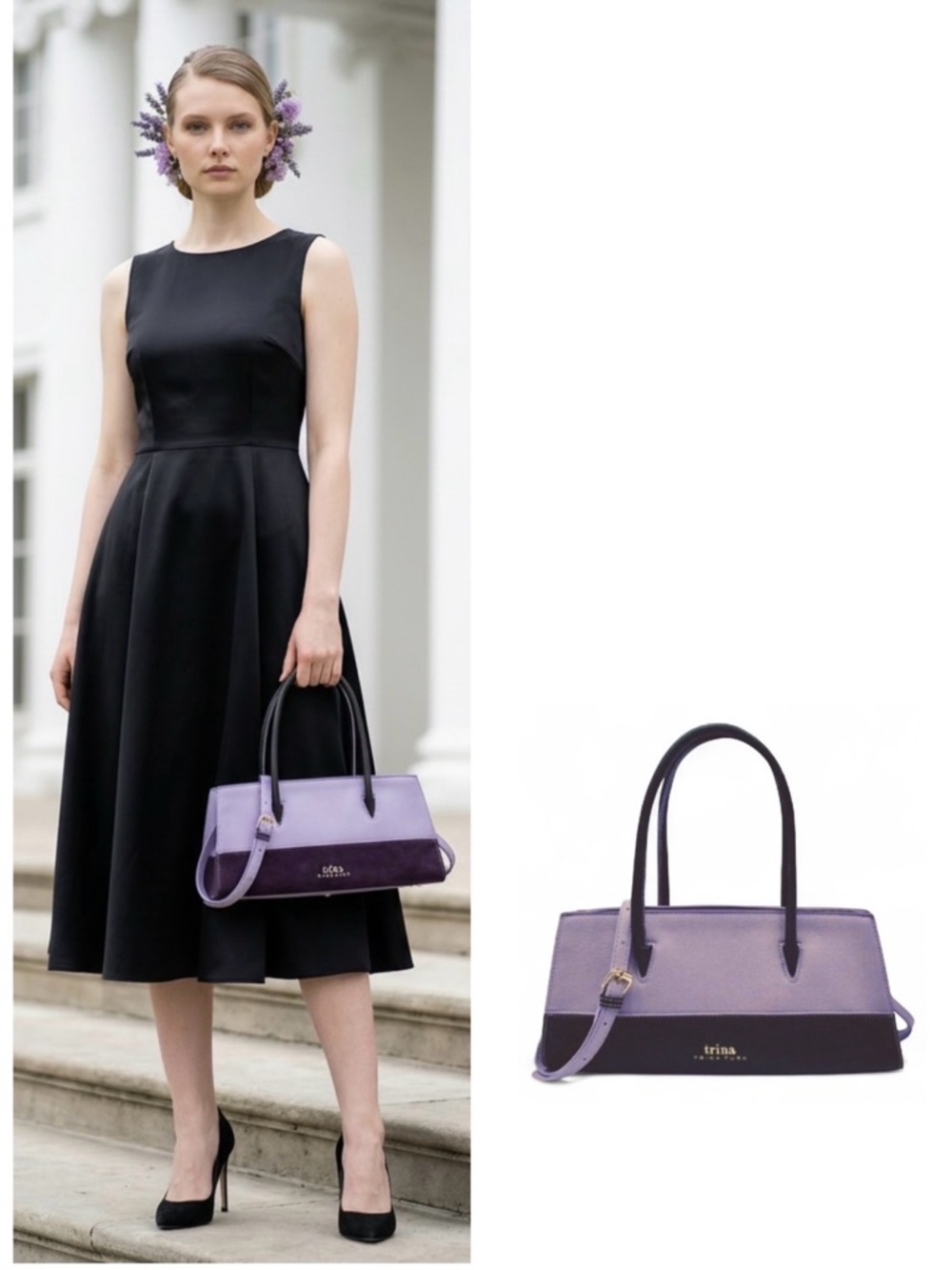 Trina Turk Two-Tone Purple Leather Satchel